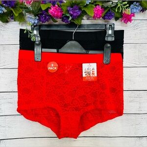 Parade Women’s Red Black Lace Mesh Boyshort Underwear L 2pk NWT